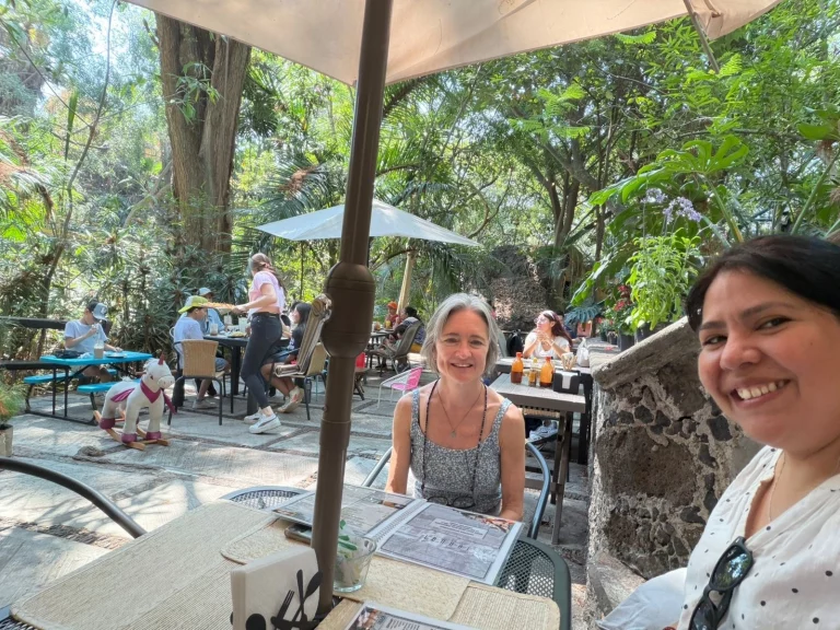 Retired American woman enjoying lunch in a cafe in Cuernavaca