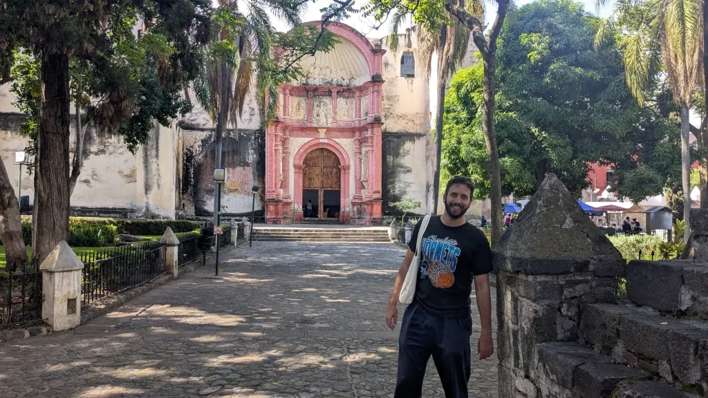 Spanish Immersion student posing in front of Cuernavaca Cathedral