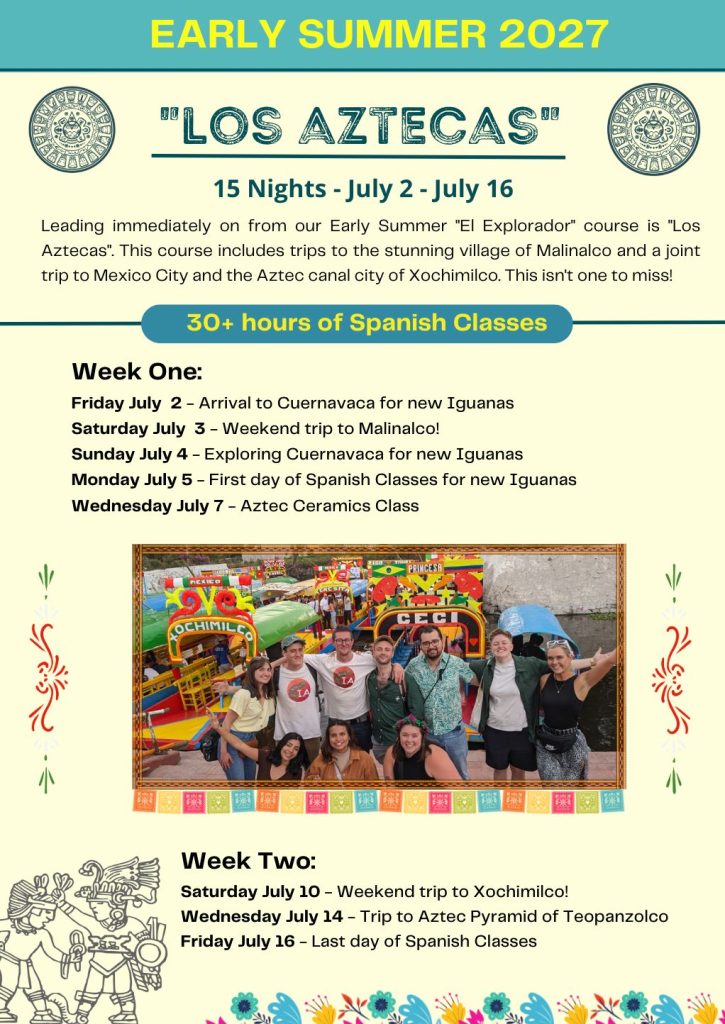 Full Course itinerary for the Iguana Abroad Summer Spanish Immersion Course including a list of all excursions and activities
