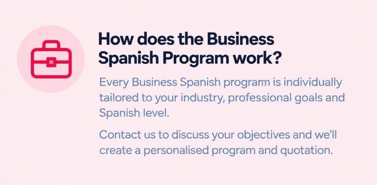 Textbox asking: How does the program work? telling them that the course is personalized around their aims and intersts and that they should contact us for more details