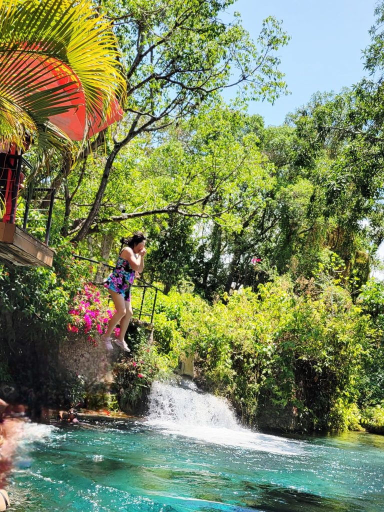 Person jumping into the river at Las Estacas, Mexico