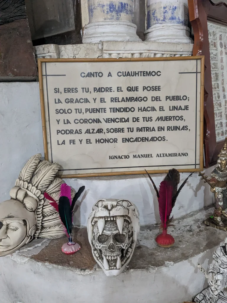 Poem to Emperor Cuautémoc at the entrance to the church in Ixcateopan de Cuautemoc