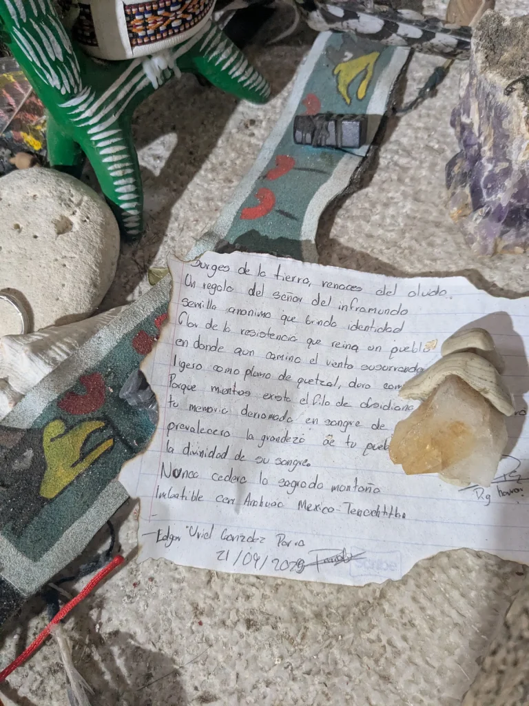 Letter left near the skeleton of Cuautémoc in Ixcateopan de Cuautémoc